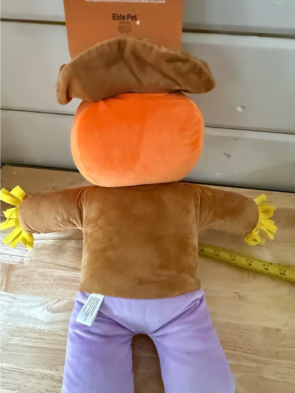 T.J.Maxx Orange & Brown Plush Scarecrow Dog Toy with Purple Pants
